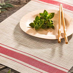 Restaurantware French Countryside 16 x 12 Inch Dining Table Placemats Set Of 6 Heat-Tolerant Kitchen Table Mats - Red Stripe No Stain Khaki Vinyl Woven Rectangle Placemats Easy To Clean - Image 3