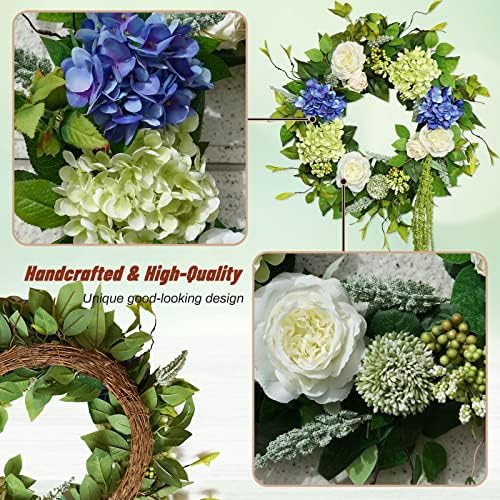 Spring Summer Wreaths for Front Door 24 Inch Summer Wreath with Hydrangea, Rose & Peony Floral Spring Door Wreath with Lush Greenery for Indoor & Outdoor Seasonal Home Decor - Image 4
