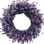 26 Inch Purple Lavender Flower Wreath for Front Door, Spring Summer Forsythia Lavender Flowers Wreath for Indoor and Outdoor Decor, Rustic and Farmhouse Purple for Home by Egolot