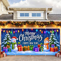 Christmas Garage Door Banner Mural - Merry Christmas Happy New Year Snowman Backdrop - Large 7x16ft Winter Holiday Outdoor Wall Decor - Durable Weatherproof Fabric Cover for Home Xmas Party by LEIWEIHOPE