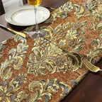 Elegant Floral Chenille Jacquard Table Runner Caramel Color with Tassels - Image 5