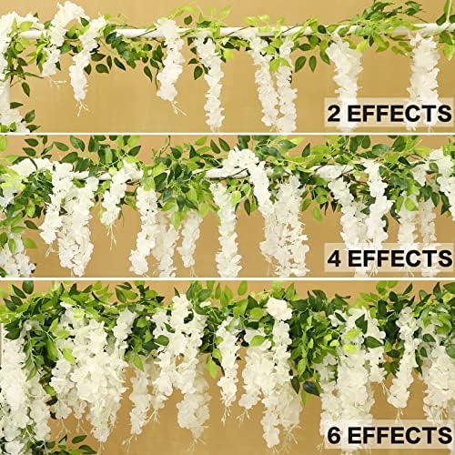 dallisten Wisteria Artificial Flowers Garland, 4Pcs 7.2Ft/Piece Silk Fake Wisteria Vine Kit, Hanging Flower for House Outdoor Garden Ceremony Outside Wedding Arch Floral Decor (4, White) - Image 5