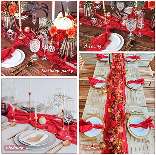 35x120 Inch Red Cheesecloth Table Runner Christmas Valentine Wedding Decor - Image 6