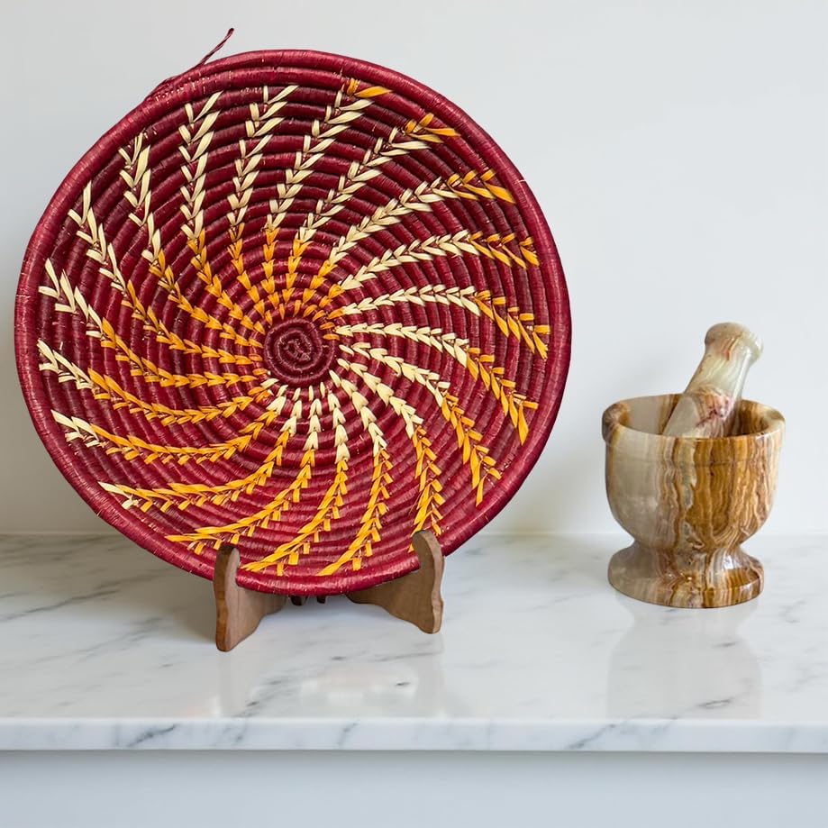 Handwoven African Basket Bowl for Fruits Wall Decor 10in diameter - Image 5