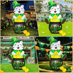 KOOY 4FT St Patricks Day Inflatables Outdoor Decorotion, Happy Saint Patricks Day Blow Up inflatables Cat with Leprethaun Hat Sit on Gold Pot, Patrick Decorations for Holiday Party Garden Lawn Décor - Image 2
