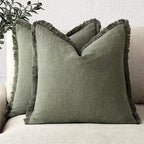 Foindtower Decorative Linen Fringe Throw Pillow Covers 24×24 Olive Green by Foindtower