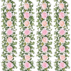 Dolicer 4Pcs 26 Ft Artificial Eucalyptus Garlands with Flowers - 8 Roses, Faux Floral Greenery Garlands Fake Flowers Vines for Wedding Table Centerpieces Arch Party Ceremony Backdrop Decor (Pink) by DolicerLANDSCAPEQ