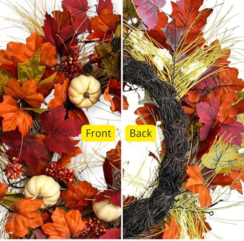 Jobflower 24 inch Fall Wreaths for Front Door with Pumbkin and Maple - Image 3