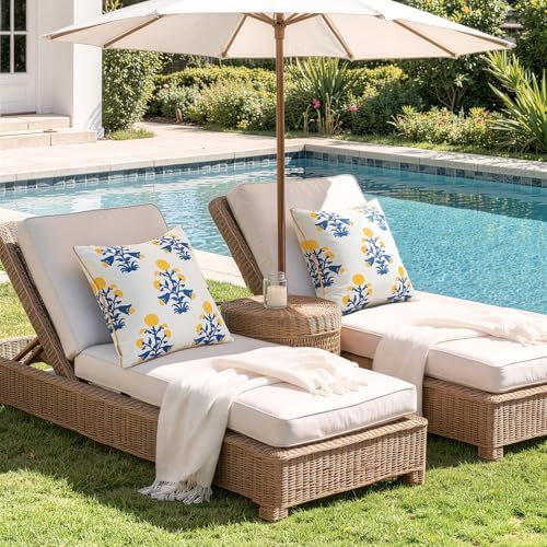 MIULEE Floral Outdoor Pillows Covers with Inserts 18x18 Blue and Yellow - Image 6
