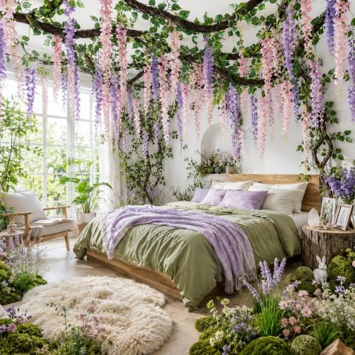 Enchanted Jungle Theme Decoration Set Artificial Purple Pink Wisteria Vines - Image 5
