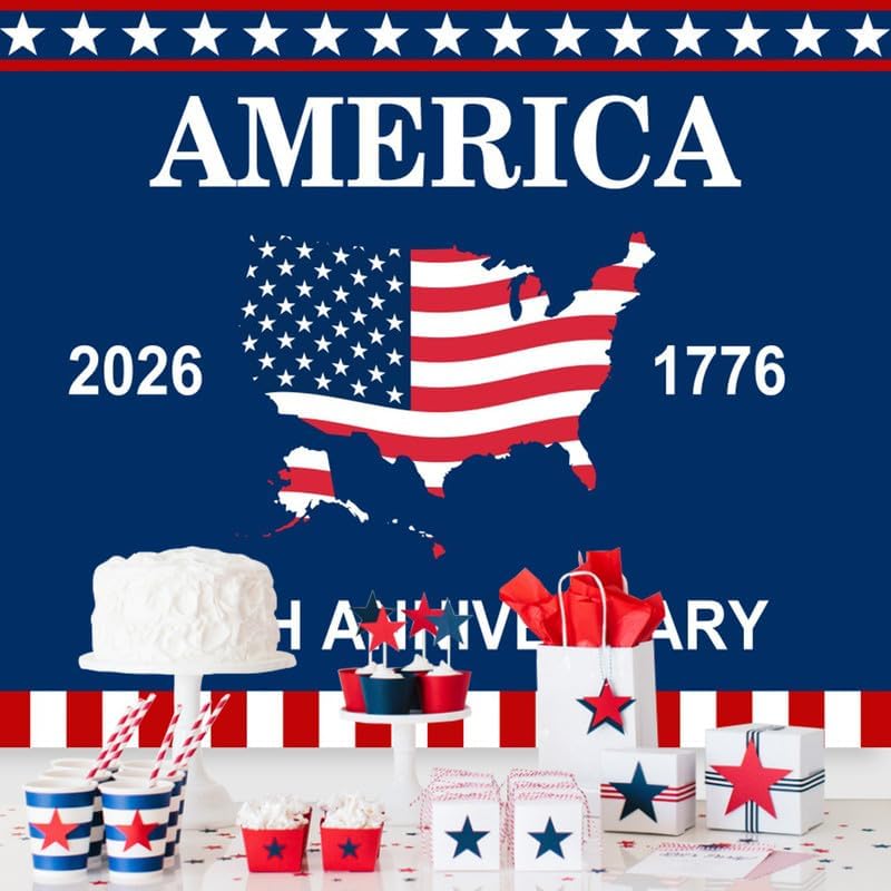 4th of July Backdrop Decorations 250th Anniversary USA Flag Patriotic Backdrop 8x8ft Banner Independence Day Photography Background Theme Party Decorations Supplies Photo Studio Props - Image 3