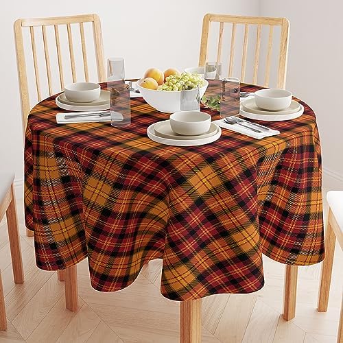 Fabric Textile Products | Fall Harvest Tablecloth | Plaid Round Tablecloth | 90" Round | Machine Washable and Stain-Resistant for Easy Care | Made in The USA - Image 2