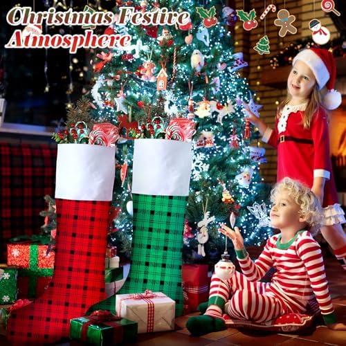 Maitys 5 Pcs Jumbo Christmas Stockings 43 Inch,Plaid Style,Multi Color - Image 5