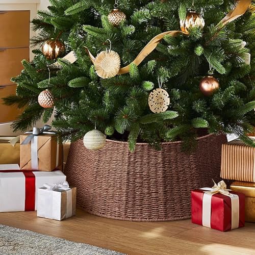 Hommtina Christmas Tree Collar- 26",Christmas Tree Base Christmas Tree Basket Collar for Home, Living Room,for Covering Tree Stand (Brown, 26 in) - Image 6