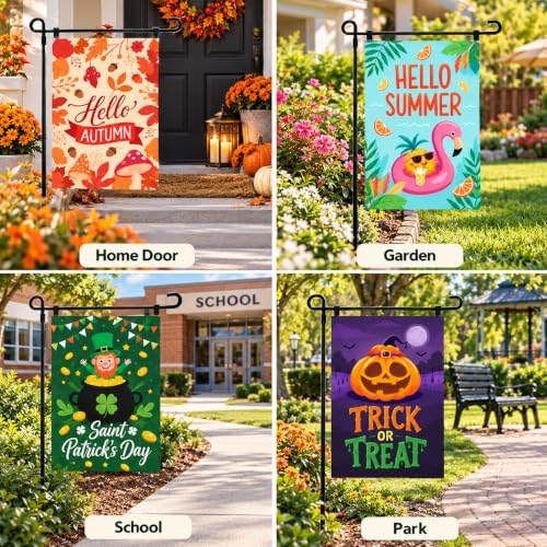12 Double Sided Seasonal Garden Flags 12x18in Yard Flags with Stand - Image 3