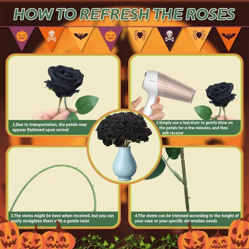 30 PCS Fake Black Roses, Artificial Flowers Bulk, Realistic Silk Faux Roses - Image 5