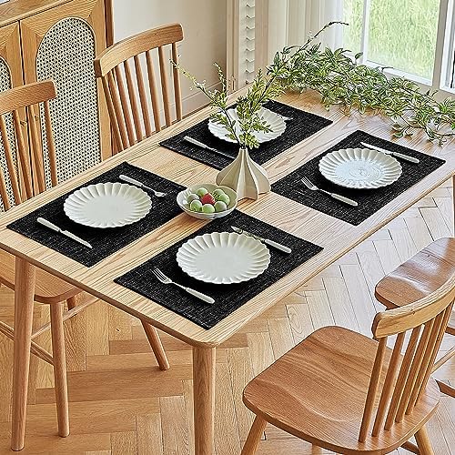 Softalker Faux Linen Cloth Placemats Set of 8-12 x 18 Inch, Black - Image 7