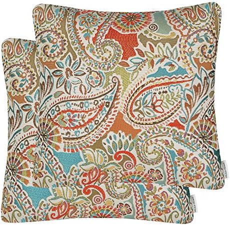 Mika Home Pack of 2 Decorative Accent Throw Pillow Cover Sham Cushion Case,Paisley Pattern,20x20 Inches,Red Teal Cream Multicolor by MikaHome