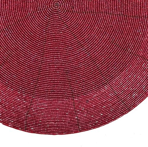 Lightnpro Handmade Beaded Placemats Set of 4 – 13 Inch Round Maroon Charger Mats | Handcrafted Artisan Table Accessories, Elegant Decorative Dining Table Décor for Holidays & Celebrations - Image 2