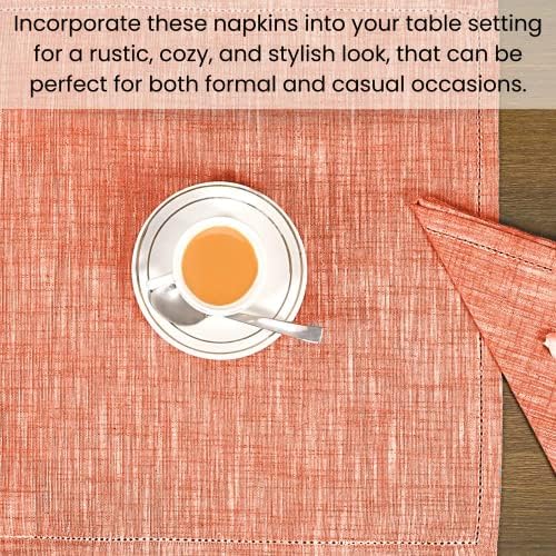 Cotton Clinic 12 Pack Farmhouse Style Slub Textured 18x18 Cloth Dinner Napkins, 100% Cotton for Everyday Use and Events - Soft and Durable Cocktail Napkins, Wedding Dinner Napkins - Coral Peach - Image 6