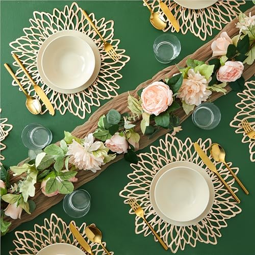 Juvale 20-Pack Gold Vinyl Placemats - Round Leaf Design Table Chargers for Dining Table Settings (14.4 Inches Place Mat) - Image 2