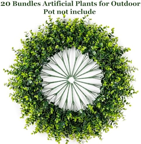 20 Bundles Artificial Plants for Outdoor Fake Plants for Spring Decoration,Faux Eucalyptus Plants for Planter UV Resistant Lifelike for Home Porch Garden（Green） - Image 3