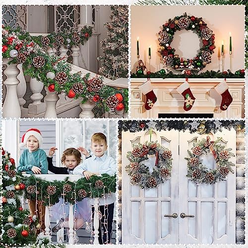 60 Pcs Pine Cones for Christmas Tree 1.38 x 5.1 Inch Frosted Snow Pine Cones Ornaments with Wired Pick for Crafts Holiday Wreath Garland Party Decorations - Image 6