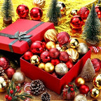 Lunmon 64 Pcs Red and Gold Christmas Ball Ornaments Glitter Xmas Bulbs - Image 2