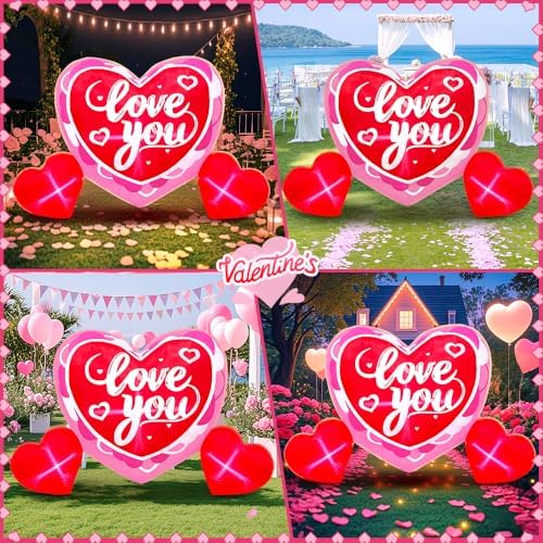 KOOY 6FT Long Mothers Day Inflatables Outdoor Decorations Heart Inflatable with Light for Valentine's Day Gift Engagement Wedding Anniversary Romantic Party Yard Décor - Image 2