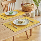 Softalker Faux Linen Cloth Placemats Set of 8-12 x 18 Inch, Mustard - Image 2