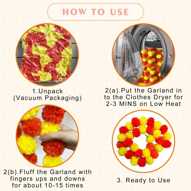 10 Pieces Golden Yellow Marigold Garland 5ft Faux Flowers Indian Decorations for Pooja Dia De Los Muertos Diwali, Events, Weddings - Yellow Orange - Image 4