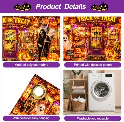 7x16FT Halloween TRICK OR TREAT Garage Door Banner Skeleton Witch Ghost Happy Hallowen Garage Door Cover Decoration for Hallowen Decoration - Image 3