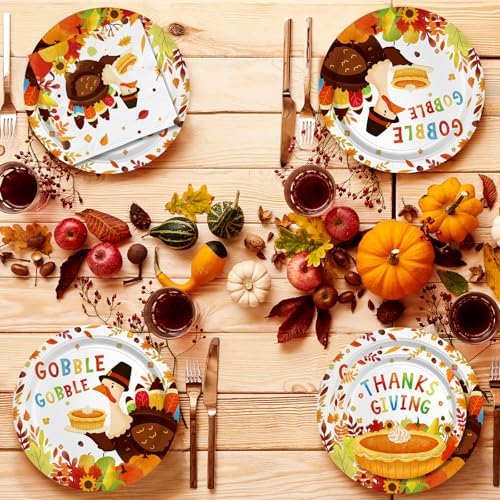 Gatherfun Thanksgiving Turkey Party Supplies Kit - Autumn-Themed Disposable Dinnerware Set with Plates, Napkins, Cups, Tablecloth & Banner for 25 - for Thanksgiving Party Decoration - Image 5
