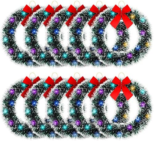 Jetec 10 Pcs 12" Lighted Christmas Wreath with Red Bow Bulk, White by Jetec