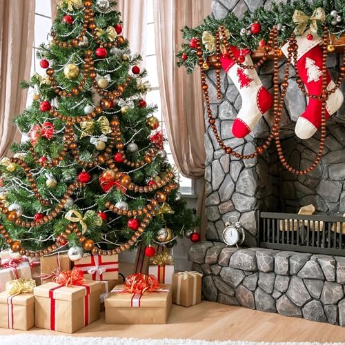 Bucherry 4 Pcs Christmas Wood Bead Garland 28.8 Feet, Coffee - Image 6