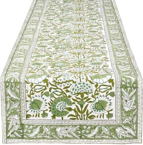 CPC Agate Green Block Print Cotton Table Runner 16x90 Inch Long Runner - Image 5