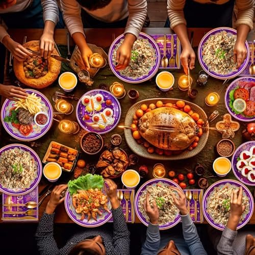 Potchen 350 Pcs Happy Diwali Party Supplies India Festival of Lights Disposable Tableware Include Paper Plates Cups Napkins Knives Forks and Spoons for Diwali Indian Deepawali Hindu Party Decoration - Image 6