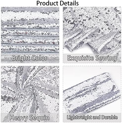 12 Packs 12 X 72 Inch Silver Sequin Table Runner Glitter Dining Table Runner for Birthday Wedding Engagement Bridal Baby Shower Bachelorette Holiday Celebration Party Supplies Decorations (Silver) - Image 4