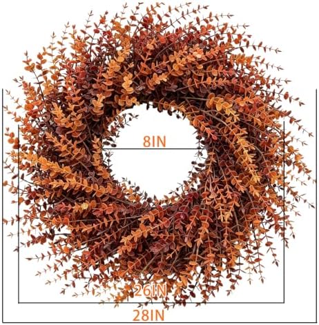 26in Large Artificial Autumn Eucalyptus Wreath (Fall Orange) - Image 2