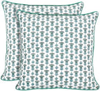 Ridhi Block Print Aquamarine Blue Pillow Cover 20" x 20" (Pack of 2) Decorative Couch Pillows for Living Room, Farmhouse Chic Boho Cute Outdoor Pillows Covers Gifts for Spring, Mother's Day by Ridhi