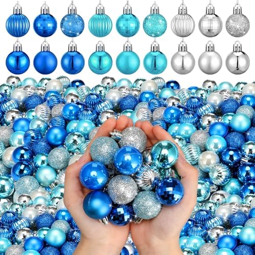 Shappy 216 Pcs Mini Christmas Ball Ornament 1.18 Inch,Silver, Blue by Shappy