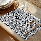 Shrahala White Boho Triangle Set of 6 12 X 18 Inch Linen Placemats, Black Geometric Bohemian Burlap Table Mat Washable Double Layered Heat Insulation for Indoor/Outdoor - Image 2