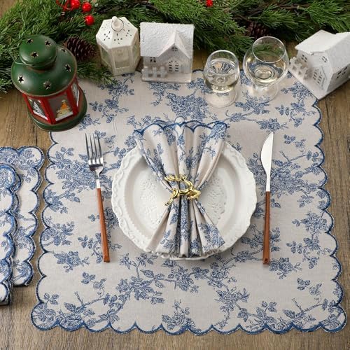 Christmas Cloth Napkins, 24 Pcs, Navy Blue Floral - Image 4