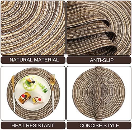 Buryeah 24 Pieces 13 Inch Round Woven Placemats Boho Mats,Dark Coffee - Image 5