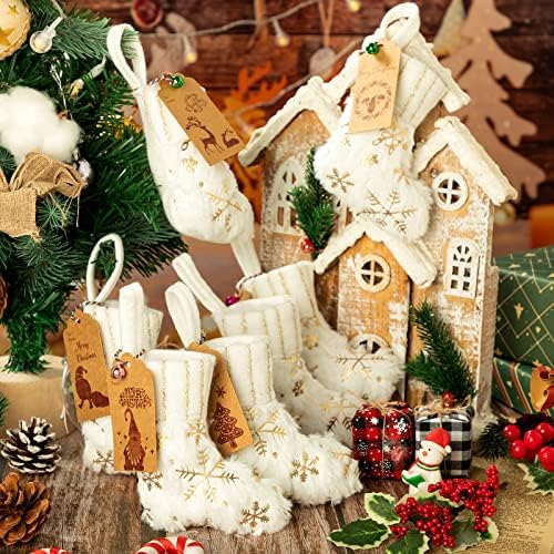 24 Set Mini Gold Snowflake Christmas Stockings with Gift Tags Bells - Image 4