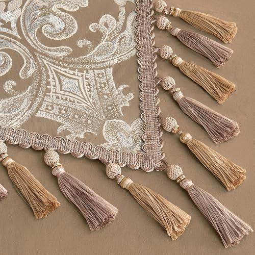 Loom and Mill Damask Floral Table Runner 108 Inches Long, Light Coffee - Image 4
