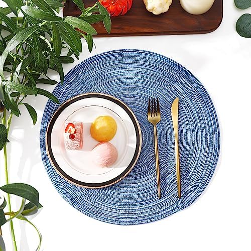 SHACOS Round Braided Placemats Set of 12 Circle Place Mats Cotton Polyester Kitchen Table Mats for Dining Table Wedding Party Decor (Blue Gray, 12) - Image 6
