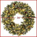Casafield 36" Pre-Lit Fir Artificial Christmas Wreath Holiday Décor, 150 LED Lights, 360 PVC Tips Pinecones, Berries for Front Door, Window, or Mantel - Image 5