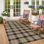 Easy Jute Area Rug 5x7, Black & Tan Plaid Rug, Washable Indoor Outdoor Farmhouse Rug for Living Room, Entryway, Bedroom, Patio & Covered Porch, Low Pile Non Slip by JTJ