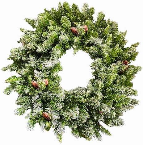 Fraser Hill Farm 36" Frosted Pine Wreath Door Hanging with Pinecones, No Lights, FFWRA036-0SN, Snow by FraserHillFarm